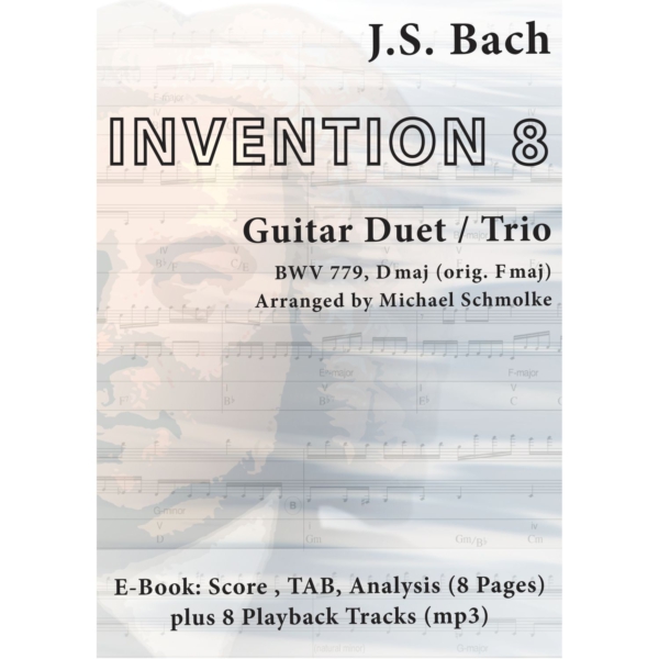 Michael Schmolke | J.S. Bach: Invention 8, BWV 779 | 2-3 Guitars |  Ebook + Audio | SPASS BEISAITE Musikverlag | Ebook-Cover